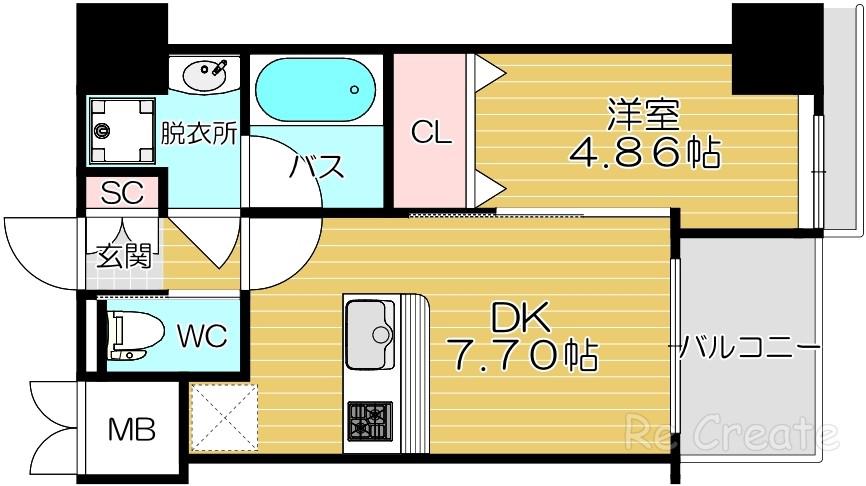 プレジオ難波ASIAN(1DK/13階)の間取り写真