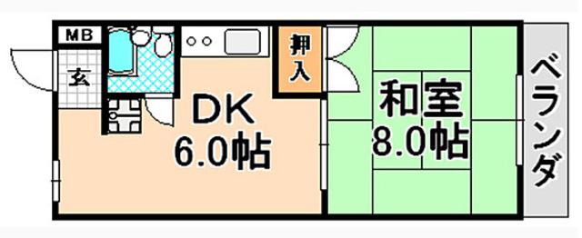 ソレイユ伊丹(1DK/2階)の間取り写真