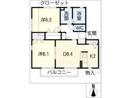 BELLA CASA(2DK/2階)の間取り写真