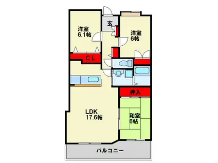 シャトレ諏訪町(3LDK/8階)の間取り写真