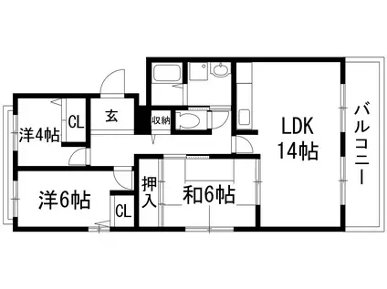 エスペランサ宝塚弐番館(3LDK/3階)の間取り写真