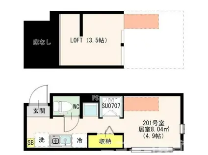 アカリテラス板橋本町(ワンルーム/2階)の間取り写真