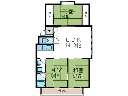 百石マンション3号館(3LDK/3階)の間取り写真