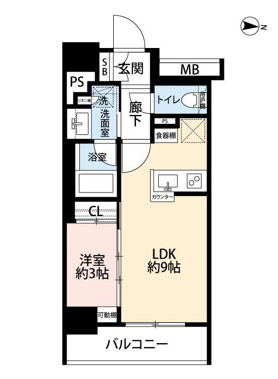 グローリオコンフォート東京菊川(1LDK/9階)の間取り写真