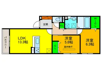 ORCHIDEA 大鳥(2LDK/1階)の間取り写真