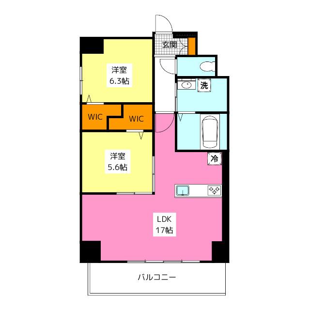 博多グランドレジデンス(2LDK/2階)の間取り写真