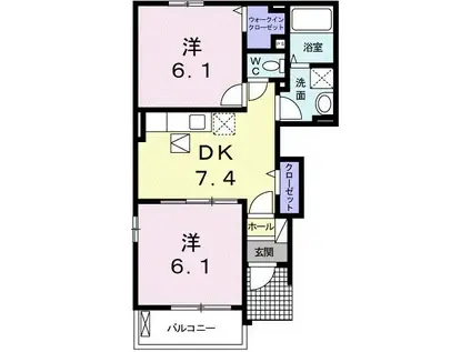 ルーブル(2DK/1階)の間取り写真