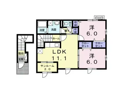 サニーヴィレッジ(2LDK/2階)の間取り写真