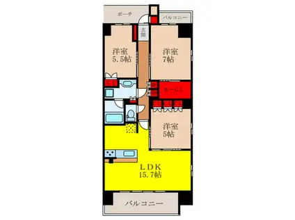 クレアホームズ住ノ江(3LDK/4階)の間取り写真