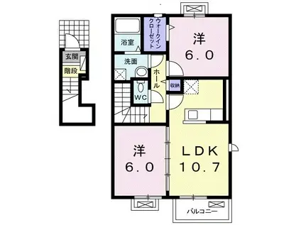 ベルコロレV B(2LDK/2階)の間取り写真