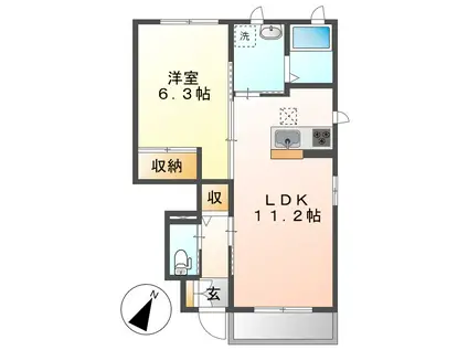 フォルテC棟(1LDK/1階)の間取り写真