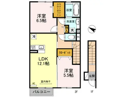 ラ・ヴィくわま B棟(2LDK/2階)の間取り写真