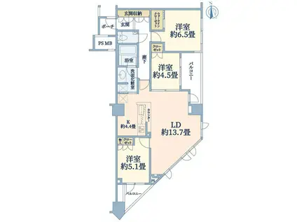 アトラスアリーナ武蔵新城ランドマークコート(3LDK/11階)の間取り写真