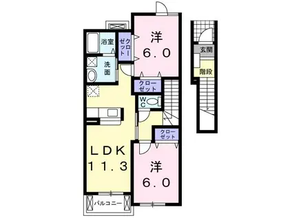 エレガントA(2LDK/2階)の間取り写真