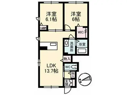 グランマスト中筋 B棟(2LDK/1階)の間取り写真