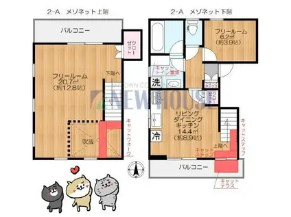 フェリス神楽坂(1SLDK/2階)の間取り写真