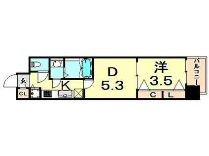 ラヴ神戸三宮(1DK/12階)の間取り写真