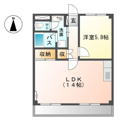 エクセルハイム10(1LDK/2階)の間取り写真