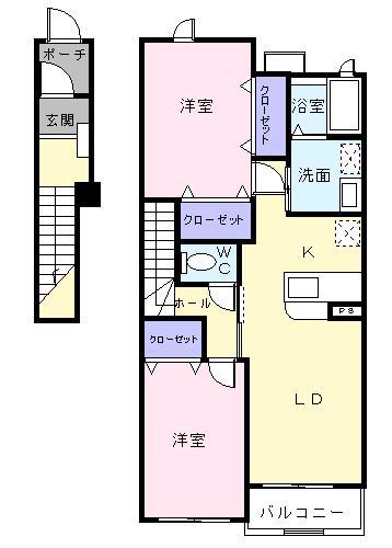 サンクレメントC(2LDK/2階)の間取り写真