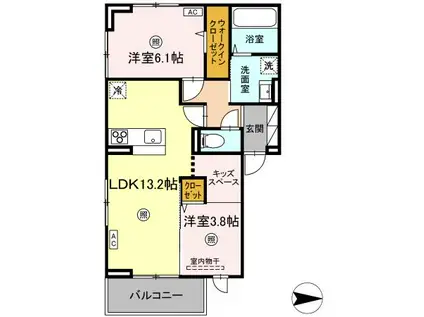 ルワンジュ(2LDK/2階)の間取り写真