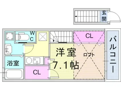 ワコーレヴィアーノ西宮甲子園口(1K/2階)の間取り写真
