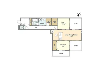 エスパシオ六条(2LDK/2階)の間取り写真