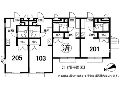 ワイズコーポ常盤台(1K/2階)の間取り写真
