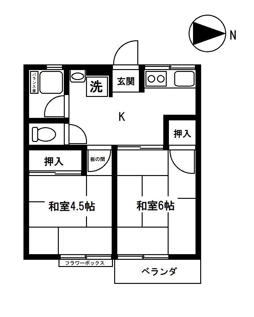 シティハイムグリーン滝山(2K/2階)の間取り写真