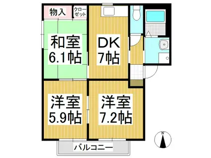 フェリックス・シュタットA(3DK/1階)の間取り写真