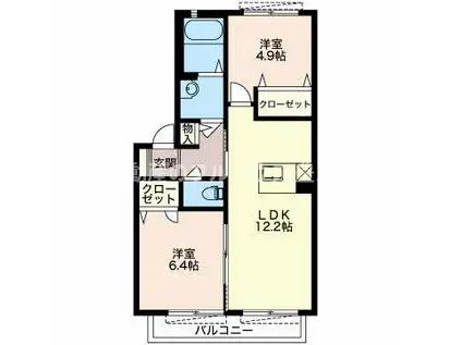 エクセレントティアラ(2LDK/2階)の間取り写真