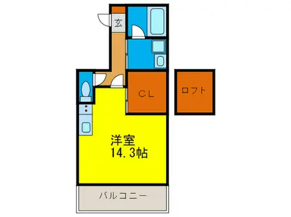 カサ・デ・ビオラ(ワンルーム/1階)の間取り写真