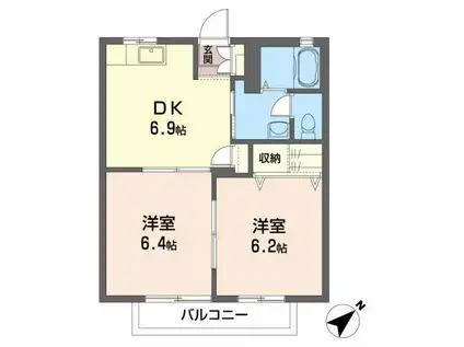 ピュアソウル若葉(2DK/2階)の間取り写真