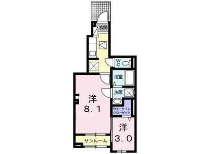 NEOS淡万I(1SK/1階)の間取り写真