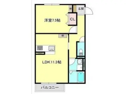 ロイヤルハイツ黒川町(1LDK/1階)の間取り写真