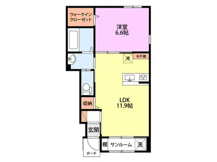 パラディ諏訪町 II号棟(1LDK/1階)の間取り写真