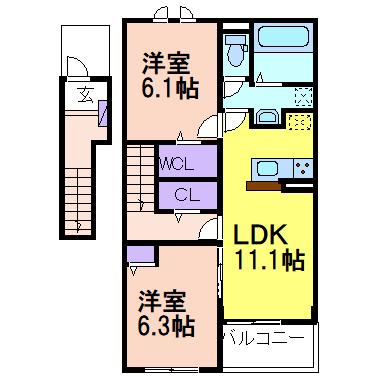 グレース メロウ I(2LDK/2階)の間取り写真