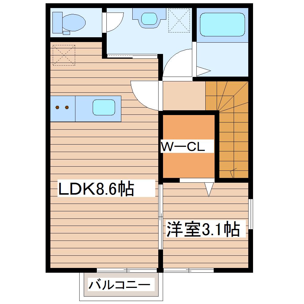 ファインヒルズI(1LDK/2階)の間取り写真