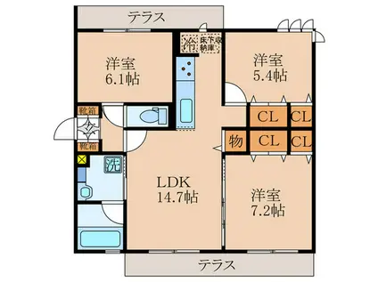 くおん嵯峨 西棟(3LDK/1階)の間取り写真