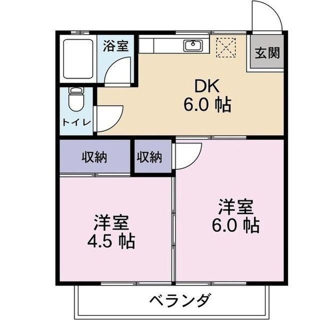 グランドゥール元町II(2DK/2階)の間取り写真
