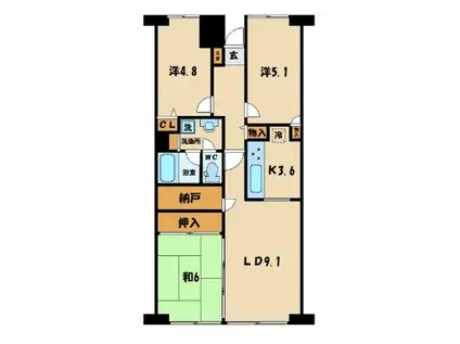 川越旭町ビューハイツ(3LDK/6階)の間取り写真