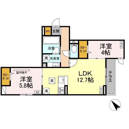 ドムスクレスト清新二丁目(2LDK/1階)の間取り写真