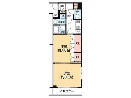 ウェルフォート幸川(3LDK/9階)の間取り写真