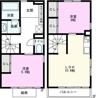 THE ORCHARD YAHATA B棟(2LDK/1階)の間取り写真