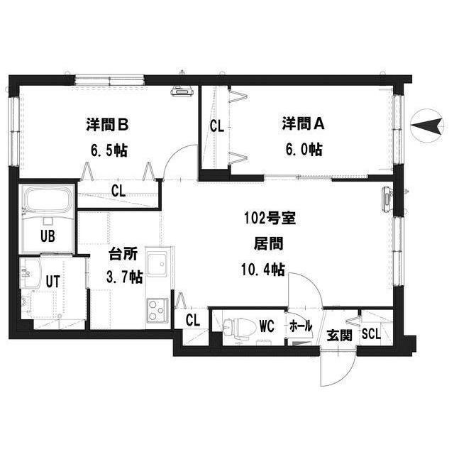 グランメールS34(2LDK/1階)の間取り写真