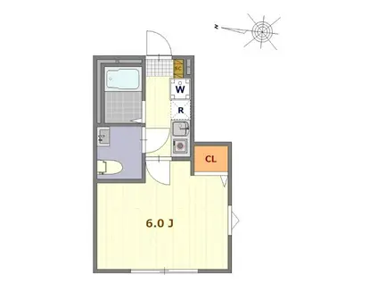 クラヴィエ上町(1K/1階)の間取り写真