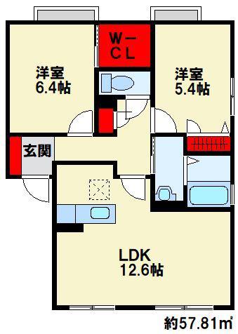 フェリーチェ学研台I A棟(2LDK/2階)の間取り写真