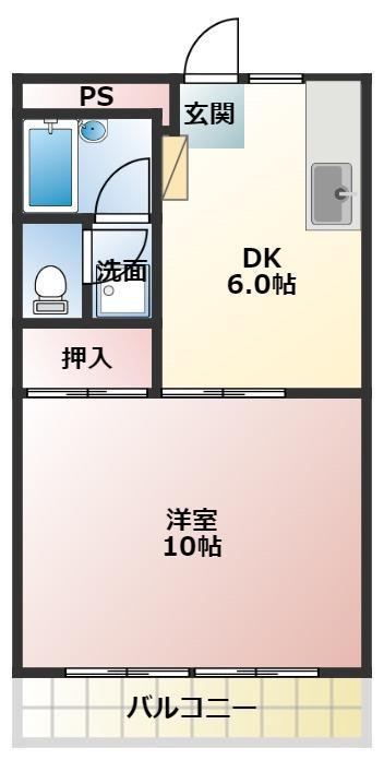 ウィステリアII(1DK/2階)の間取り写真