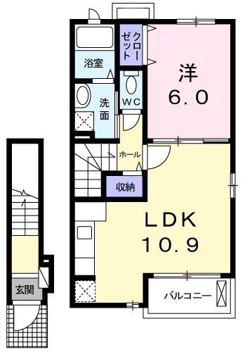 プロムナード(1LDK/2階)の間取り写真