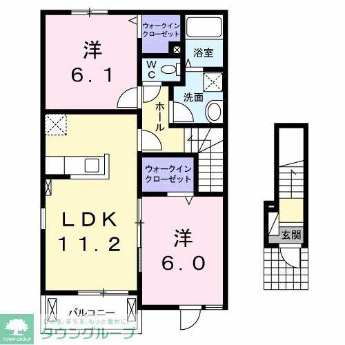 ピアチェーレ野中A(2LDK/2階)の間取り写真