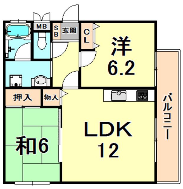 夙川大谷ハウス(2LDK/3階)の間取り写真